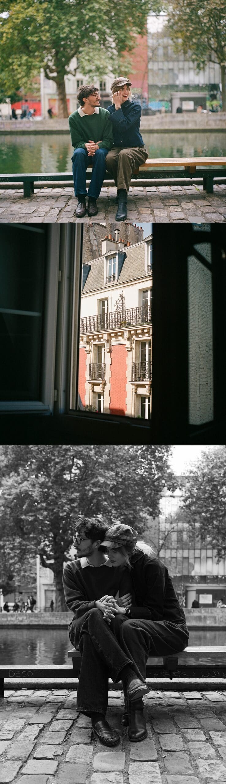 Couple sits by the Seine, holding hands by Shannon McLaughlin Photography