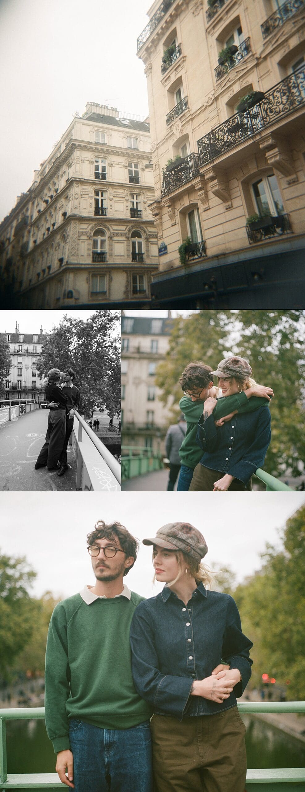 Man hugs woman on a bridge over the Seine by Shannon McLaughlin Photography